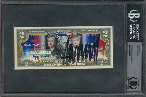 Donald Trump Signed Novelty Two Dollar Bill - Actual US Currency (Beckett)